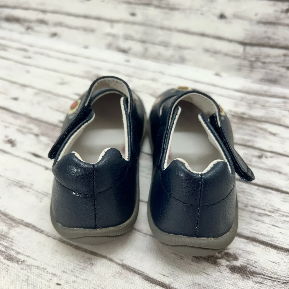 Pediped Floral Kids Shoes Navy and Pink Baby Size 5.5 Heel Cushion Comfort